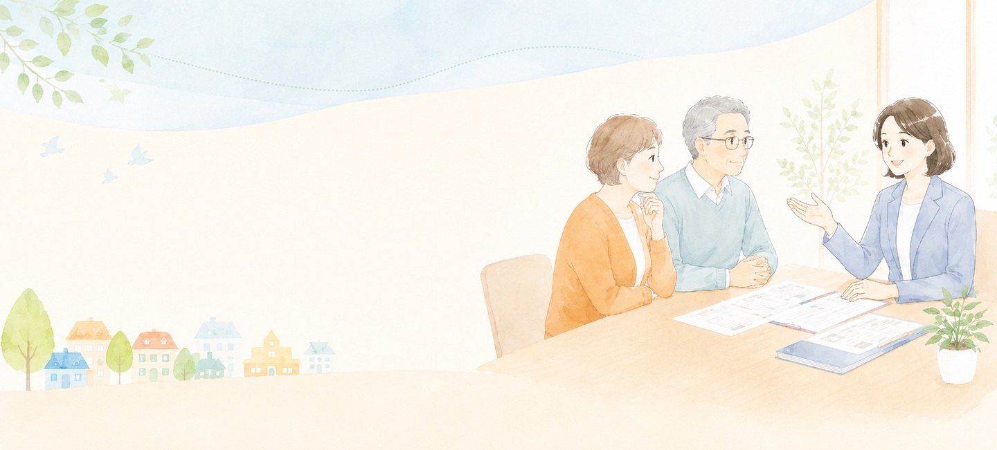 行政書士へ相談するご夫婦のイラスト